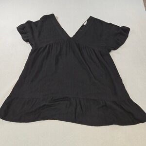 ASOS Top Women 10 Black Babydoll V-Neck Flutter Sleeve Herringbone Viscose Top